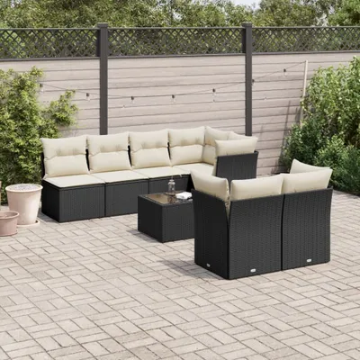 Produktbild von Design 8-tlg. Garten-Sofagarnitur mit Kissen Schwarz Poly Rattan, Gartenmöbel-Sets 2024 Neu