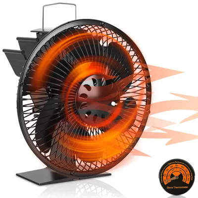 Productafbeelding van Eikuavons 6-vleugels kachelventilator, warmtegestuurde kachelventilator met beschermrooster, batterijloze ventilator voor houtkachels, ovenventilator voor houtkachels