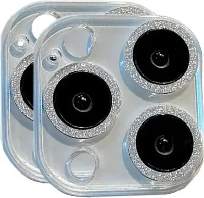 Image de INF Lot de 2 protections d'objectif intégrées scintillantes (argent) pour iPhone 15 Pro
