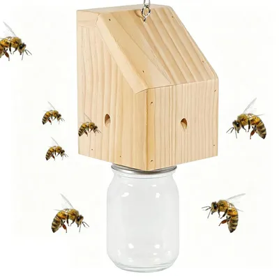 Produktbild von Holz Bienenfalle für Außenbereich, Hängende Zimmermannsbienenfalle mit Auffangbehälter für Garten, Terrasse & Holzhaus