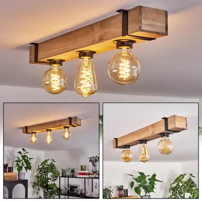 Produktbild von Bollengo moderne Deckenlampe aus Metall/Holz in Schwarz/Natur