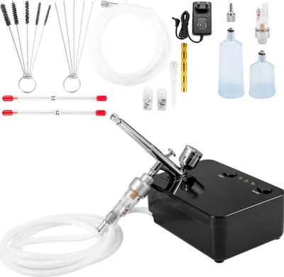 Image de Kit aérographe portable de SucceBuy avec compresseur, aérographes à double action avec alimentation par gravité, kit polyvalent pour l'art, les ongles, le tatouage, le maquillage, la décoration de gâteaux, le modélisme - 110 V