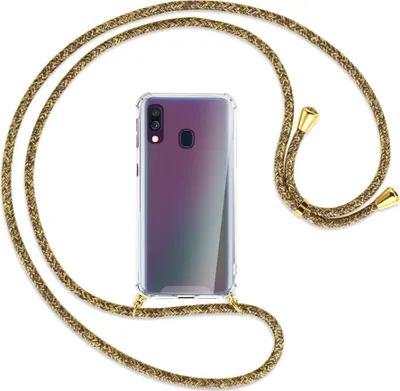 Produktbild von Handykette Backcover-Schutzhülle mit Band (Metall goldfarben) für Samsung Galaxy A40 - braun+beige