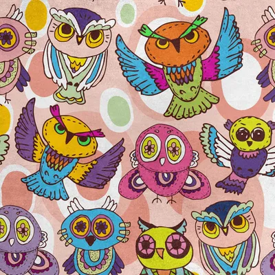 Image de Royal Velvet Tissu Polyester A coudre - Motif hiboux multicolores