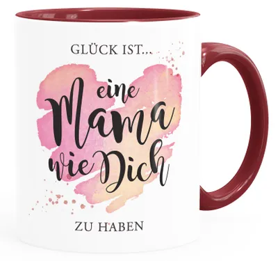 Produktbild von Kaffee-Tasse Herz Spruch "Glück ist eine Mama wie dich zu haben" Geschenk Muttertag Geburtstag SpecialMe® weiss-innen-bordeauxrot Keramik-Tasse
