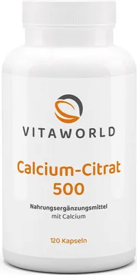 Zdjęcie produktu dla Vitaworld Calcium Citrate 500 | 120 kapsułek | 513 mg wapnia w dziennej dawce | wysoka biodostępność | wegańskie