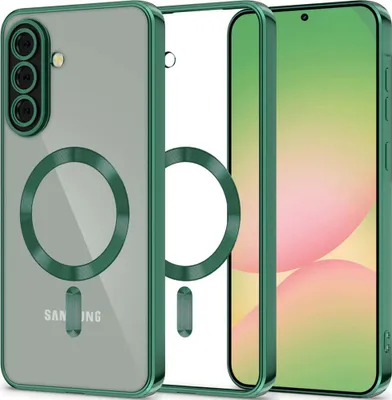 Produktbild von Handyhülle mit Kameraabdeckung für Galaxy A56 5G, Tech-Protect MagFlex für MagSafe, Transparent und Grün