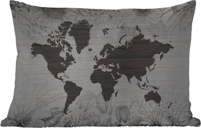Produktbild von MuchoWow® Outdoor Kissen - Weltkarte - Pflanzen - Blumen - 60x40 cm - Wetterfest - Lounge Kissen - Zierkissen - Kissen für Innenräume