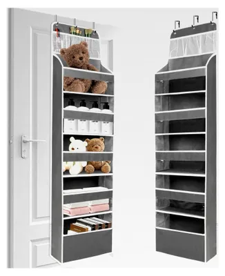 Produktbild von Türorganizer für die Küche mit 5 Fächern - Hängeregal für Bad, Küche und Kinderzimmer - Organizer mit transparenten Fächern und 3 Netztaschen, Grau