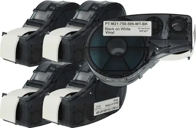 Produktbild von vhbw 5x Schriftband-Kassette kompatibel mit Brady M210-LAB, M211 Etiketten-Drucker 6,4m x 19,05mm Schwarz auf Weiß, Vinyl