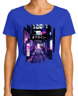 Imagen del producto de Camiseta para mujer, estilo cyberpunk, neón, anime, vaporwave, estética retro japonesa, color azul, talla L