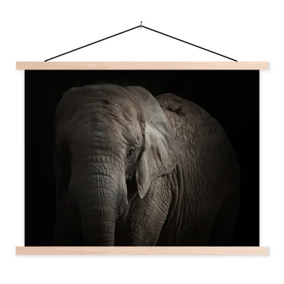 Produktbild von MuchoWow® Textilposter Elefant - Porträt - Tiere - Schwarz 120x90 cm mit holzfarbenen Rahmen - Magnetisch