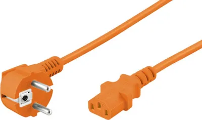 Produktbild von Abgewinkeltes Kaltgeräte-Anschlusskabel, 3 m, Orange, (3*1 mm²) Schutzkontaktstecker Hybrid (Typ E/F, CEE 7/7) 90° > Gerätebuchse C13 (Kaltgeräteanschluss)