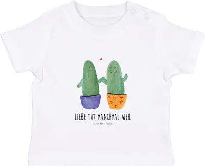 Produktbild von Mr. & Mrs. Panda  T-Shirt Kaktus Liebe 6. - 12. Monat - Weiß - Geschenk, Baby Shirt, Trennung, Kakteen, Babyshirt, Hochzeit, Liebesbeweis, Love, Jerseyshirt, Top