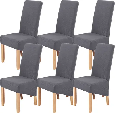 Produktbild von Esszimmerstuhlbezüge 6er-Set mit Polarfleece-Stoff für Stuhl mit langer Rückenlehne Küche Hochzeitsbankett Hotelparty, Grau