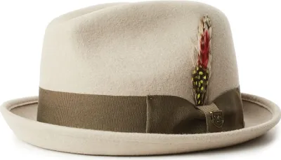 Brixton Gain Trilby Hut mit Ripsband-Garnitur und Feder in beige