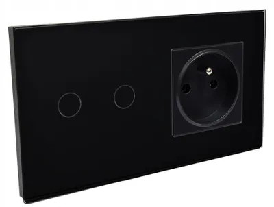 Produktbild von B-line Prestige Glas-Doppeltippschalter mit Steckdose schwarz