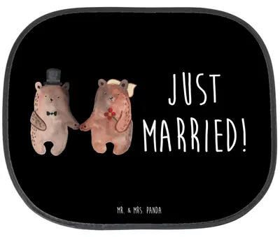 Produktbild von Mr. & Mrs. Panda Auto Sonnenblende Bär Heirat - Schwarz - Geschenk, Sonnenschutz, Verheiratet Heirate Hochzeit Hochzeitsgeschenk Hochzeitspaar, Teddy, autofenster, pkw