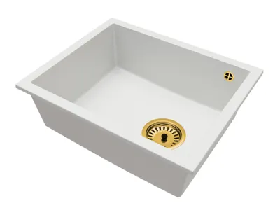 Produktbild von Granitspüle Unterbau Felix – Weiß – Goldener Siphon