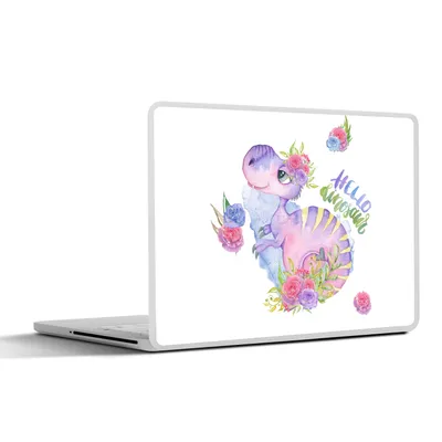 Produktbild von MuchoWow® Laptop Aufkleber Sticker Cover Dinosaurier - Kinderzimmer - Aquarell - Mädchen - Kinder - Rosa 30x22 cm - Laptop-Sticker