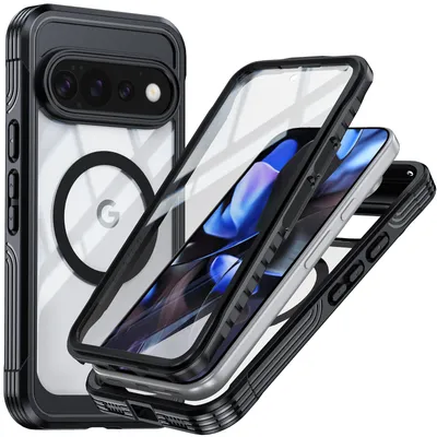 Obrázek produktu pro Pouzdro pro Google Pixel 11, kompatibilní s MagSafe, 360° celotělová ochrana s průhledným zadním krytem a ochrannou fólií na displej černé