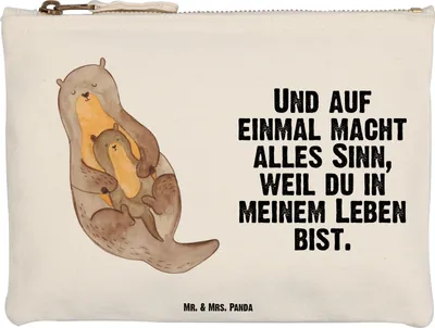 Produktbild von Mr. & Mrs. Panda kosmetiktäschchen Otter Kind Größe M - Weiß - Geschenk, Schulmäppchen, Kosmetiktasche, Mama, Mutter, Seeotter, Federtasche, Etui, Familie, Federmappe