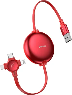Zdjęcie produktu dla Zwijany kabel Baseus 3 w 1 USB czerwony