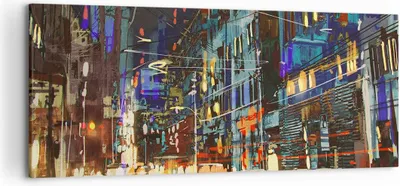 Produktbild von Bild auf Leinwand - Leinwandbild - Stadt Nacht Straße - 120x50cm - Wand Bild - Wanddeko - Leinwanddruck - Bilder - Kunstdruck - Wanddekoration - Leinwand bilder - Wandkunst - AB120x50-3787