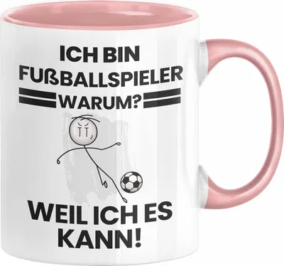 Produktbild von Fußballspieler Geschenk Tasse Lustiger Spruch Ich Bin Fußballspieler Warum Weil Ich Es Kann Geschenkidee Bester Fußballspieler Geburtstag Kaffee-Becher (Rosa)