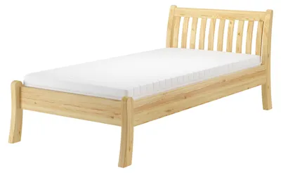 Produktbild von Gästebett Einzelbett Echtholzbett 100x200 hohe Sitzkante Kiefer massiv V-60.61-10Rollrost und Matratze inkl.