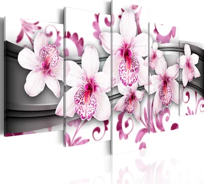 Produktbild von Leinwandbilder Blumen 200x100 cm Vlies Leinwandbild 5 tlg Kunstdruck modern Wandbilder XXL Wanddekoration Design Wand Bild - Orchidee Ornament Abstrakt rosa grau weiß 020110-134