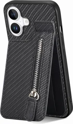 Obrázek produktu pro Pouzdro z umělé kůže pro Apple iPhone 17, kapsa na zip a pouzdro na karty, černé