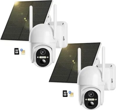 Image de 4G LTE caméra de surveillance extérieure de la batterie carte SIM 32 Go de mémoire 2 pièces 2K sans fil solaire PTZ IP extérieur, la vision de nuit couleur, 355 °/100 ° pivotant