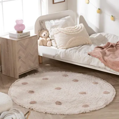 Zdjęcie produktu dla Volero - Okrągły Dywan do Pokoju Dziecięcego – Lou Dots Taupe - Ø 140cm
