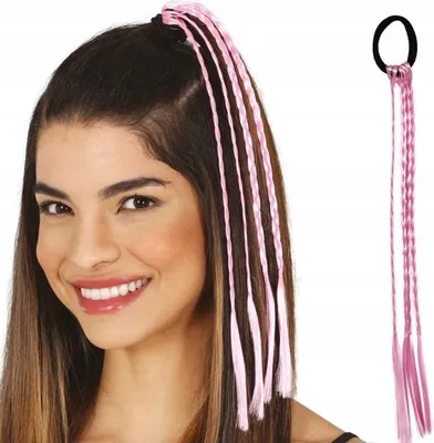 Productafbeelding van Roze haaraccessoires, vlechtstukken, carnaval, disco, jaren '80, feest, 35 cm, 3 stuks.