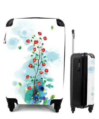 Produktbild von MuchoWow® Koffer Handgepäck Trolley Rollkoffer Kleine Reisekoffer mit 4 Rollen - Illustration von Blumen Kunst auf weißem Hintergrund - Cabin Size < 55x40x23 cm & 55x40x20 cm - Fotokoffer - Kabinenkoffer - Boardgepäck - Reise-Box - Reisekoffer - Reisegepäck - Koffer mit Bild - Trolley für Kinder