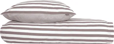 Produktbild von Schiesser Bettwäscheset Marie | 2-teilig | Gestreift| Feinbiber | 100% Baumwolle | Reißverschluss | 135x200cm + 80x80cm | Taupe