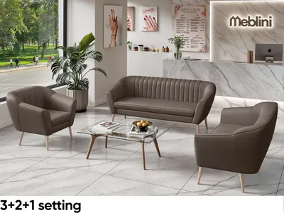 Produktbild von MEBLINI Mini Sofa Set 3-2-1 für Wohnzimmer - Mini Lounge für sechs Personen - Küchensofa - Sofa Klein - Sitzgarnitur - Polstergarnitur - Sofagarnituren - KAIA - 3+2+1 - Braun Kunstleder