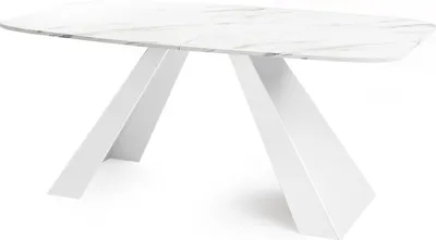 Obrázek produktu pro Jídelní stůl Monte White v moderním stylu, obdélníkový stůl ve vzhledu bílého mramoru - rozkládací ze 180 cm na 220 cm, kovové nohy s práškovou úpravou v bílé barvě - 180 x 90 cm - mramor bílý