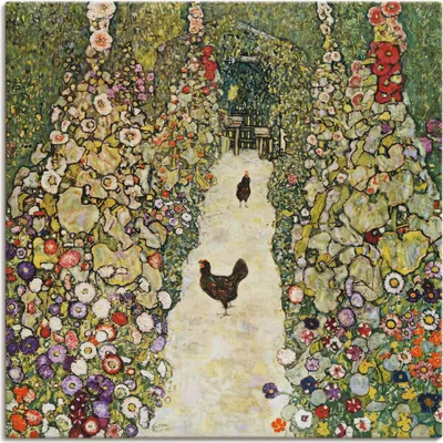 Produktbild von Gustav Klimt: Gartenweg mit Hühnern, Produkt:Leinwand, Größe (HxB):30x30 cm / Leinwand