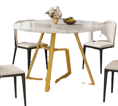Image de Table à manger, plateau en MDF, diamètre 120 cm, hauteur 75 cm, capacité de charge 60 kg, pieds réglables