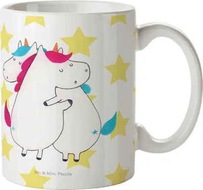 Produktbild von Mr. & Mrs. Panda Tasse Einhörner Umarmen - Weiß - Geschenk, Familie, Kaffeebecher, Einhorn, Liebe, Kaffeetasse, Schwestern, Becher, Freundin, Unicorn, Kaffeepott