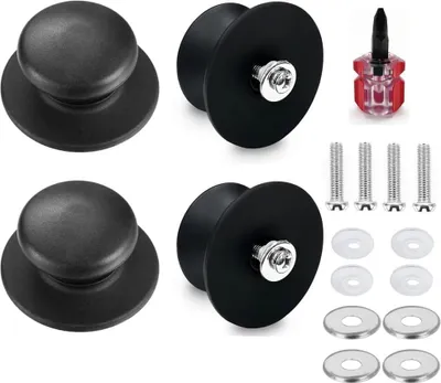 Produktbild von 4 Stück Topfdeckelgriff, Topfgriff, Deckelknopf, Universal Deckelknauf, Deckelgriffknauf, Bakelit Ersatzdeckelknöpfe, mit Schraubenzubehör, für Topfdeckel, Kasserolle, Ersatzknöpfe (Schwarz)