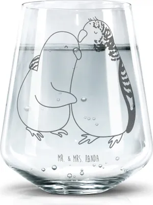 Produktbild von Mr. & Mrs. Panda Glas Wellensittich Liebe - Transparent - Geschenk, Freundin, Becherglas, Wasserbecher, Umarmen, Verknallt, Wasserglas, Trinkglas, Tumbler, Kuscheln