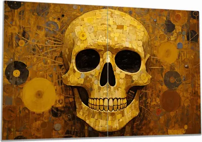 Produktbild von Wallario Herdabdeckplatte aus Glas, Größe 80 x 52 cm 2-teilig, Motiv Schädel-Mosaik