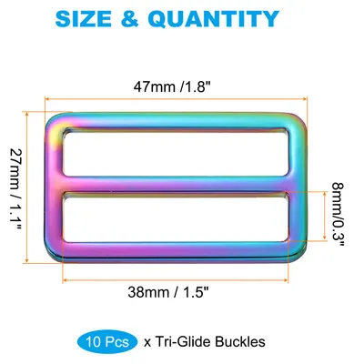 Produktbild von Metal Buckle10 stk. Tri-Glide-Schieber Gurtbandgš¹rtelversteller fš¹r Gurtbandhalter Lederhandwerk DIY Taschengš¹rtelb?rse Herstellung, 1,5 Zoll / 38 mm,Regenbogen