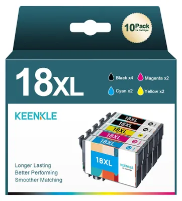 Produktbild von KEENKLE 18XL Tintenpatronen kompatibel für Epson 18 XL Multipack für Expression Home XP-322 XP-205 XP-215 XP-225 XP-305 XP-325 XP-422 XP-405 XP-315 XP-415 XP-102 (Schwarz Cyan Magenta Gelb)