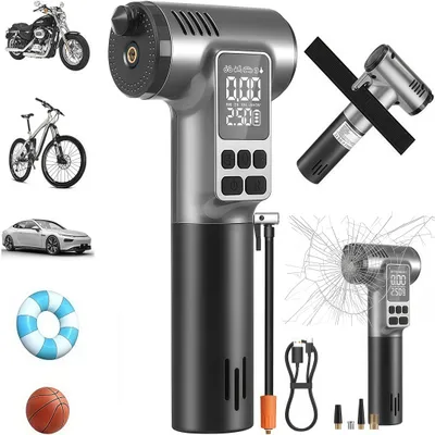 Produktbild von Elektrische Fahrradpumpe mit NotfallwerkzeugTragbarer 150PSI Luftpumpe mit 4000-mAh-Akku,elektrischer Luftkompressor,elektrische Pumpe, 5 Modi und LCD