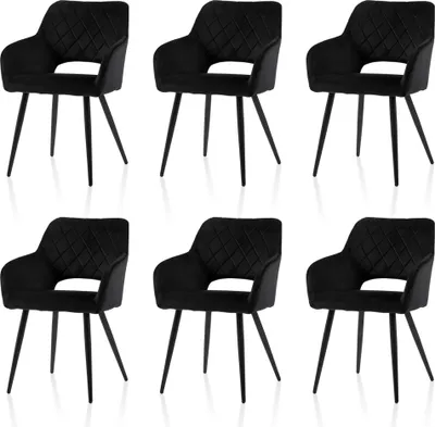 Produktbild von CLIPOP Freizeit Esszimmerstühle 6er-Set aus Samt für Zuhause, Esszimmer, Küche, schwarz