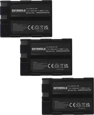 Produktbild von EXTENSILO 3x Akku Ersatz für Nikon EN-EL3, EN-EL3a für Kamera (1600 mAh, 7,4 V, Li-Ion)